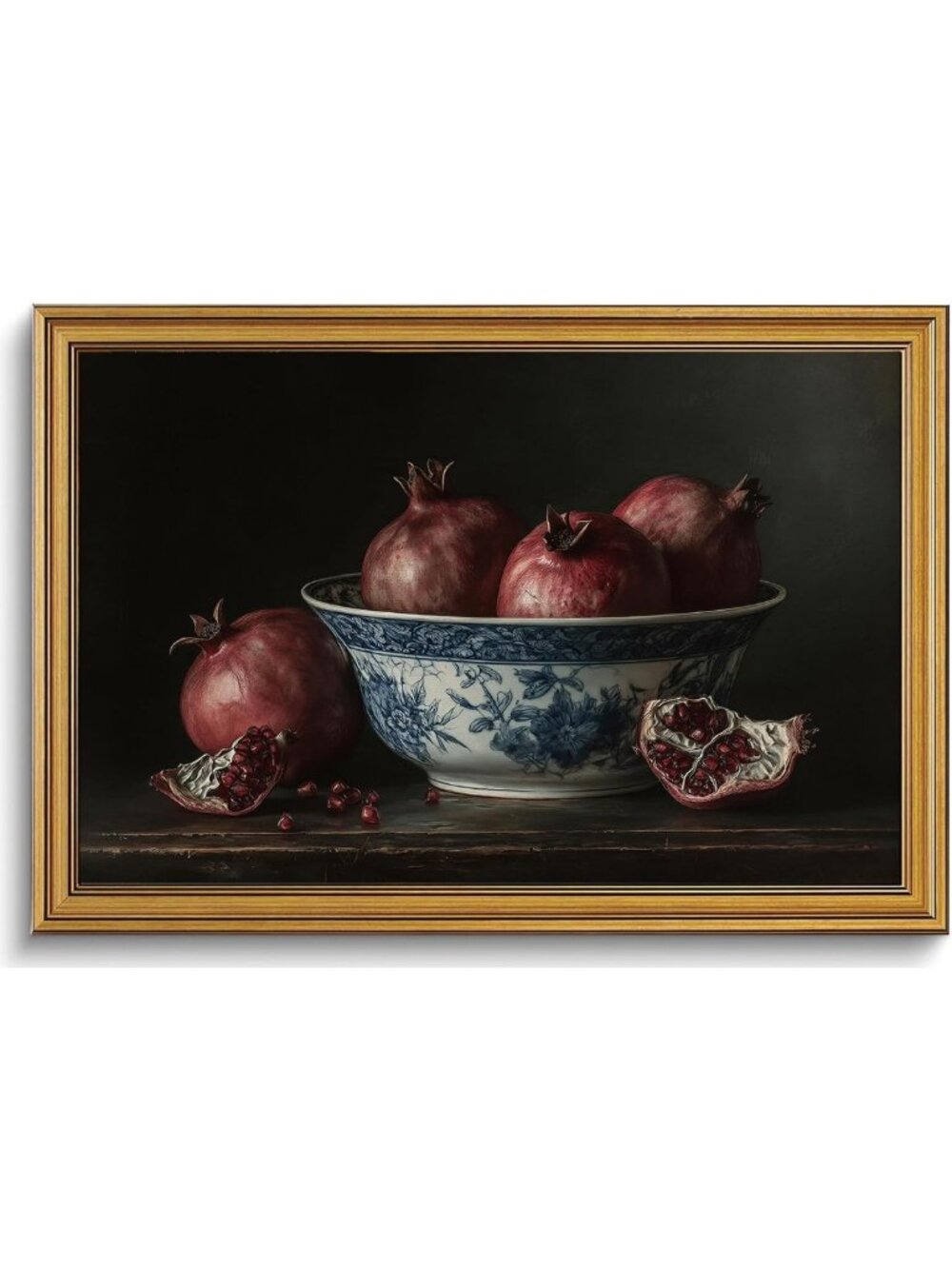 Vintage Gold Framed Wall Art - Pomegranate Still Life Canvas Print Decor
